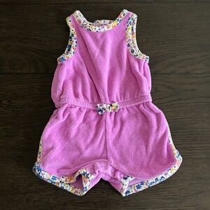 Carters Purple Floral Baby Towel Romper (3M) (Buy 1, Get 1 Free)